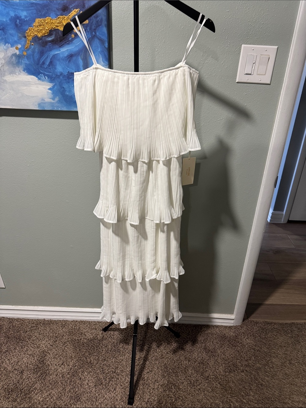 Anthropologie White Tiered Ruffle Midi Dress